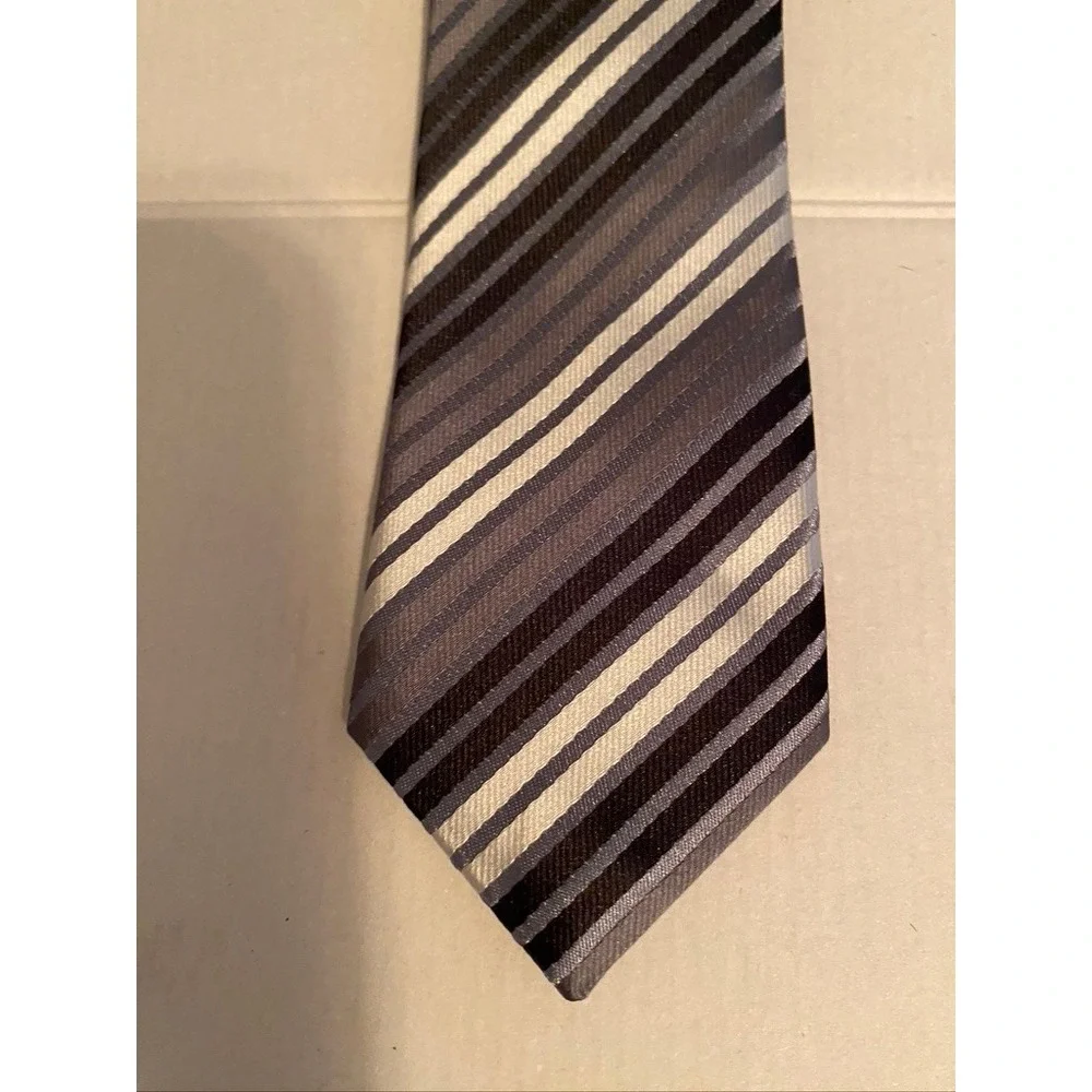 The Childrens Place Boys Grey Black White Striped Necktie Size 4-7 Formal Tie